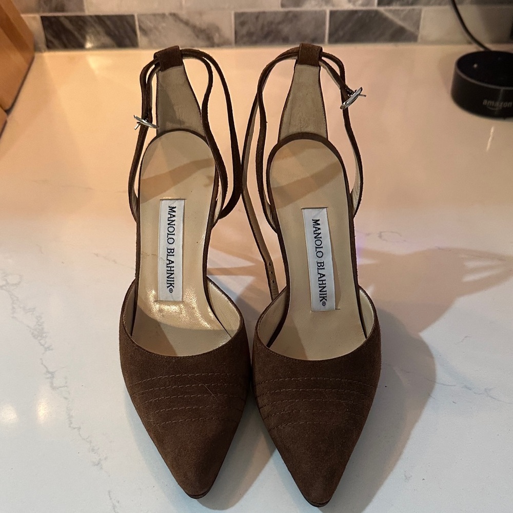 Manolo Blahnik Dark Brown Suede Heels